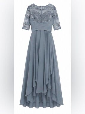 Sleek Slate-Blue High-Low Chiffon Skirt. P2P 17”. Size 4 NWOT